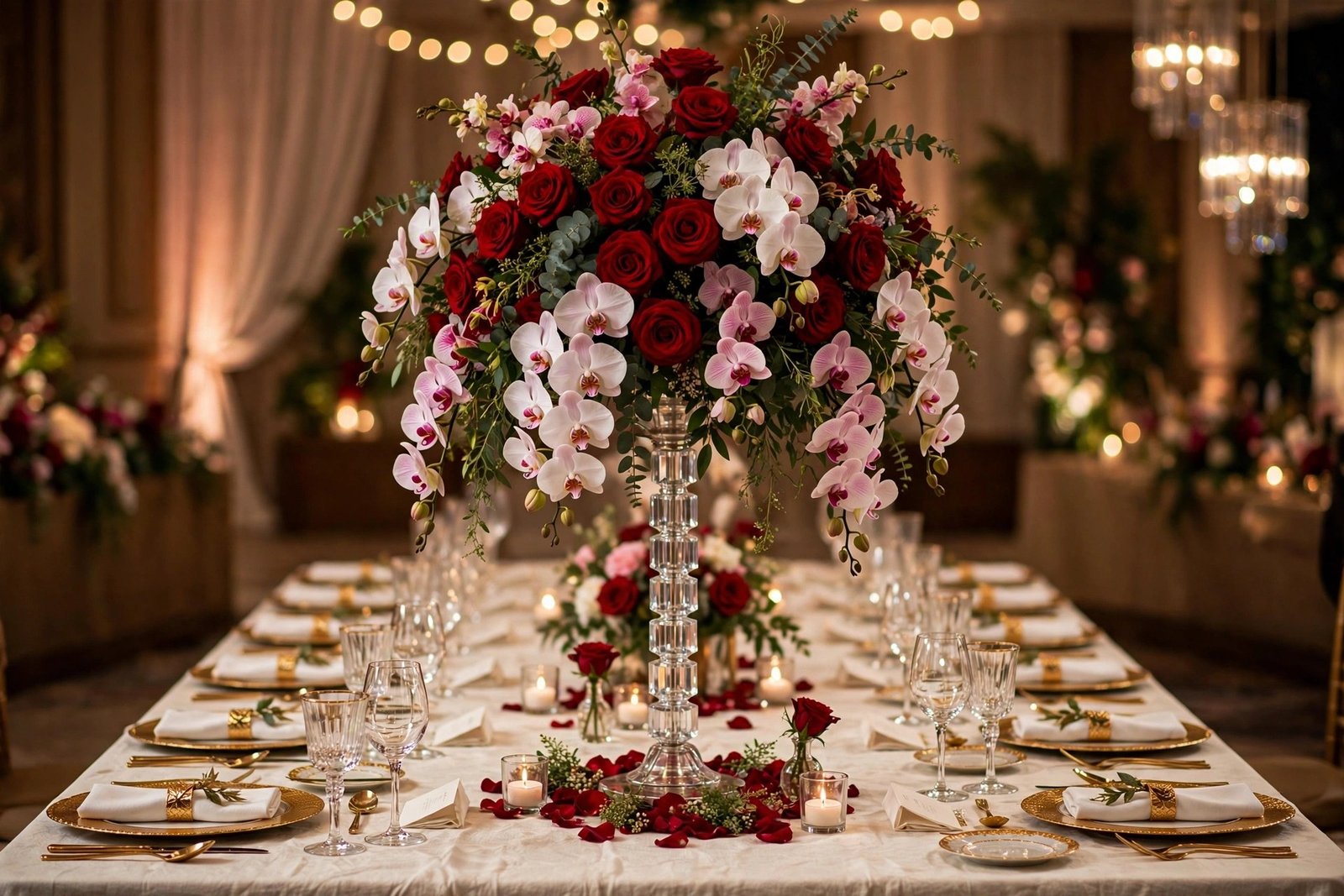Tall floral tower wedding centerpiece
