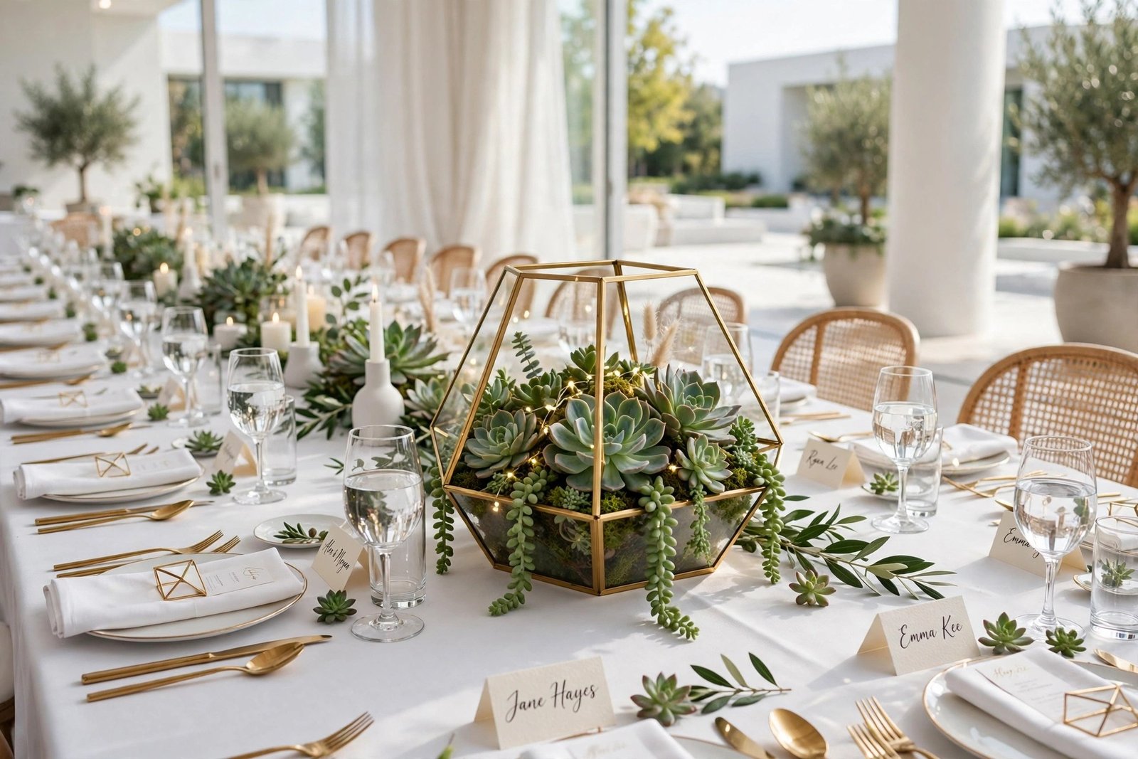 Gold geometric terrarium centerpiece