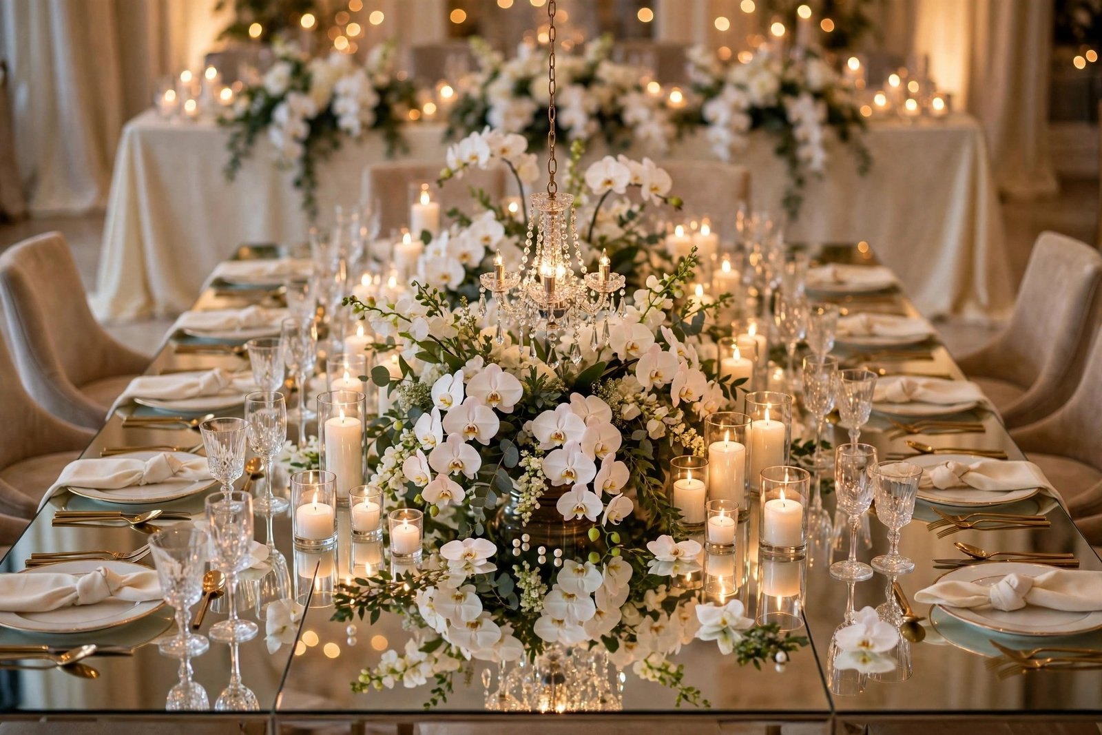 Hanging chandelier wedding centerpiece