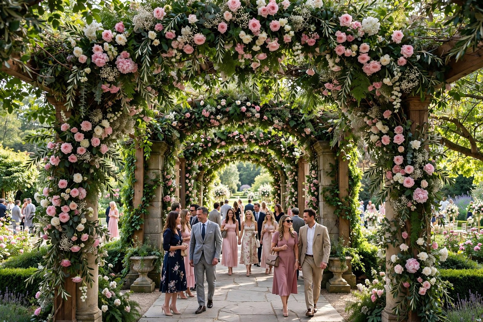 Floral arch tunnel wedding entrance