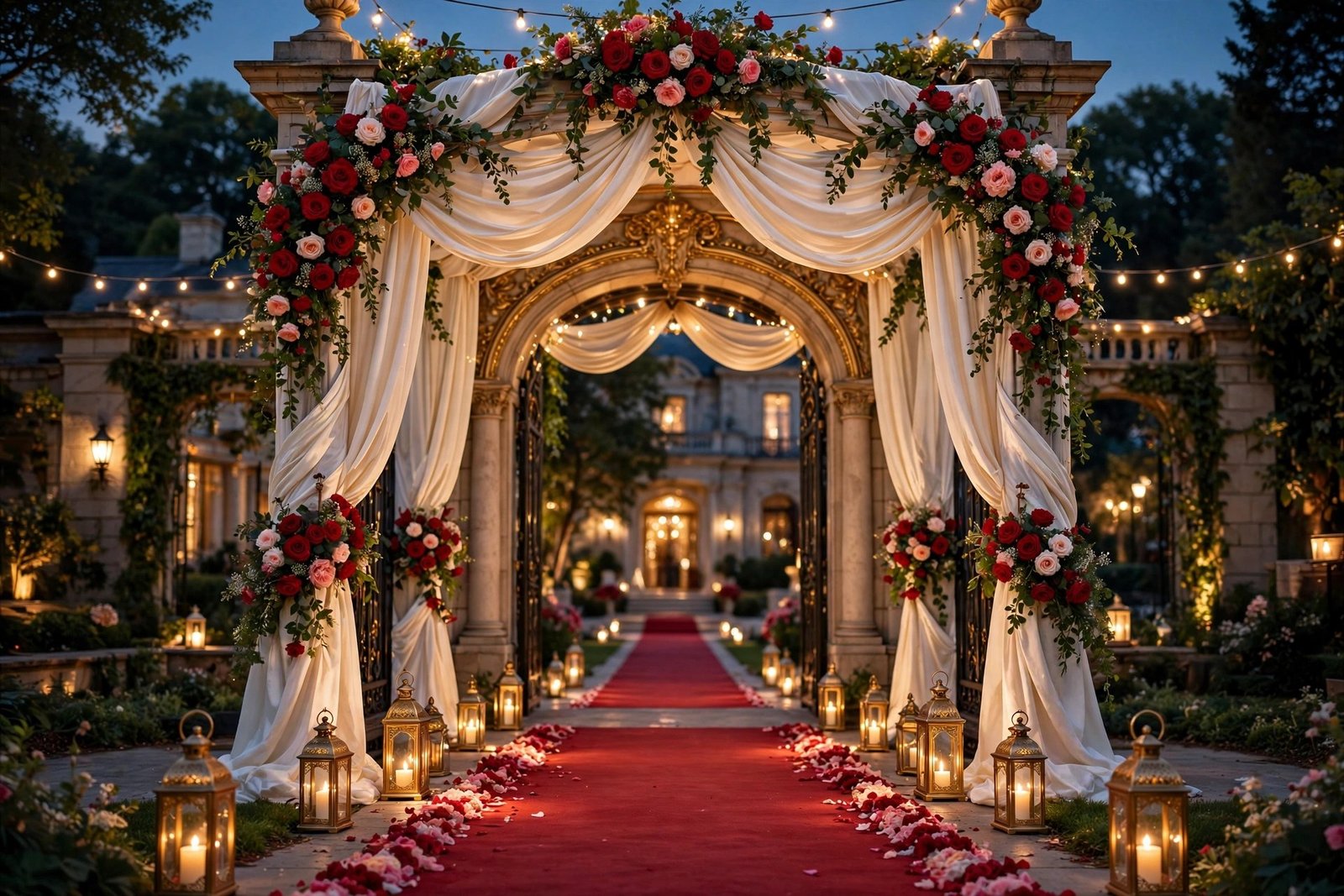 Royal gate wedding entrance with drapes