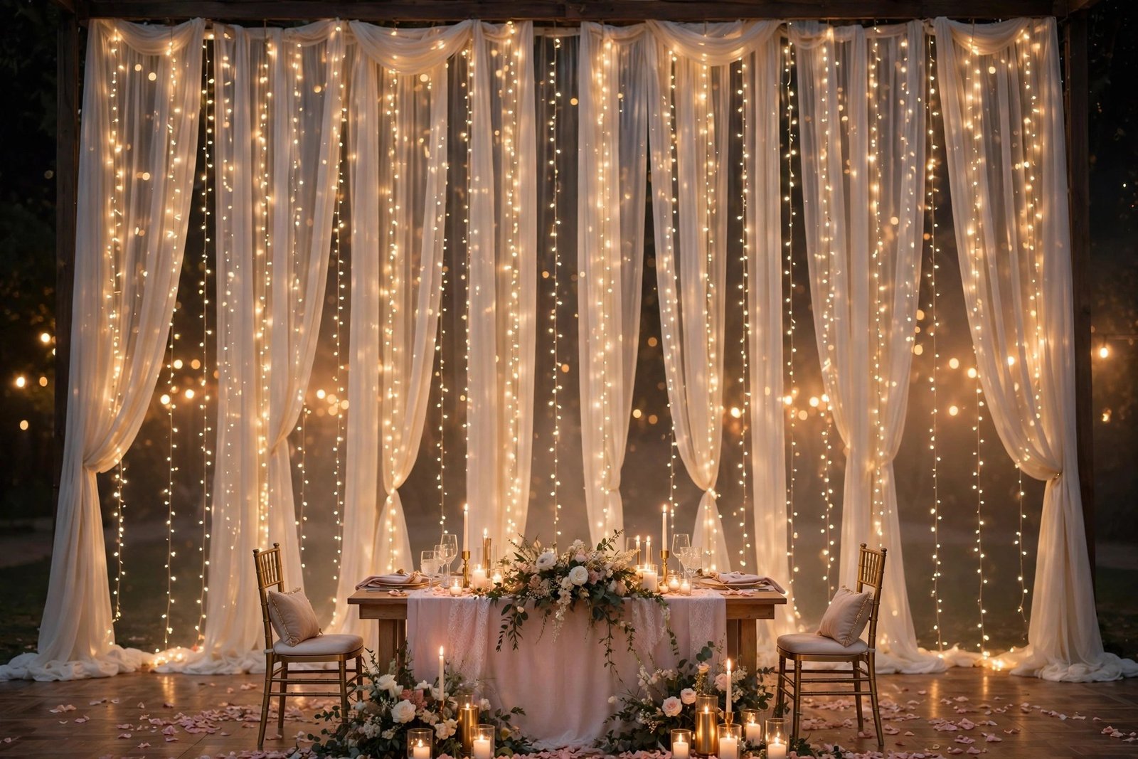 Fairy light curtain wedding backdrop