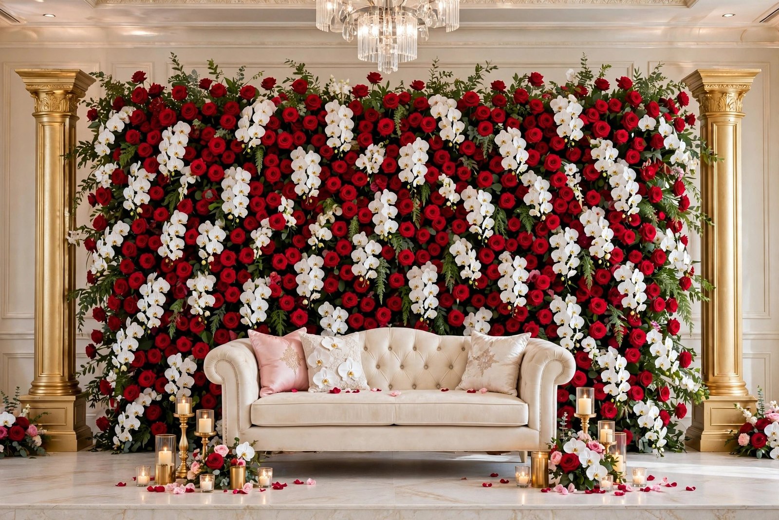 Floral wall wedding stage