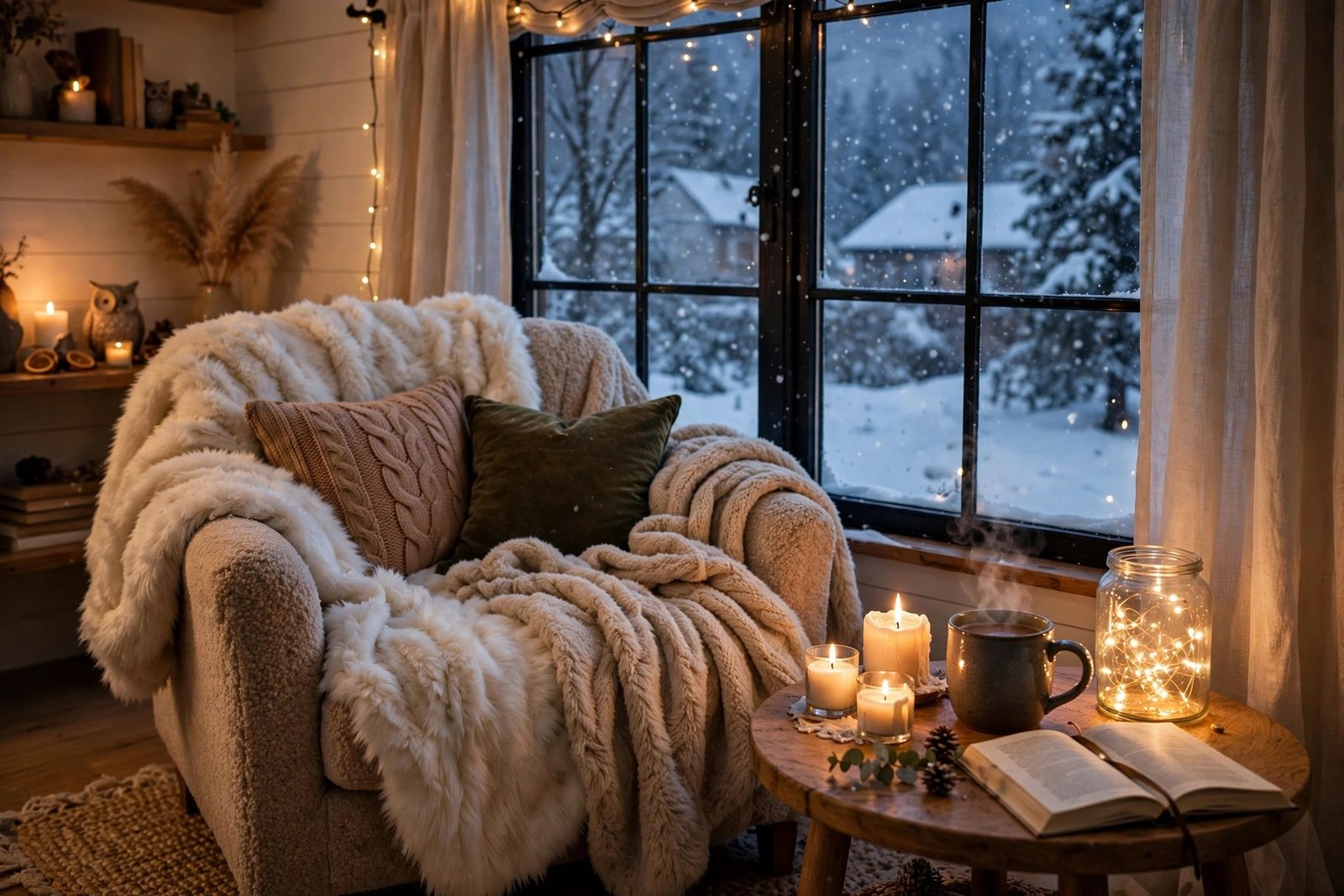 Cozy winter reading nook