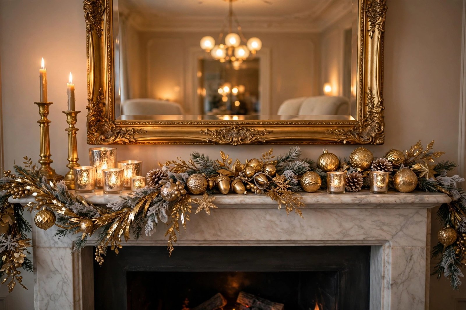 Gold glam winter mantel