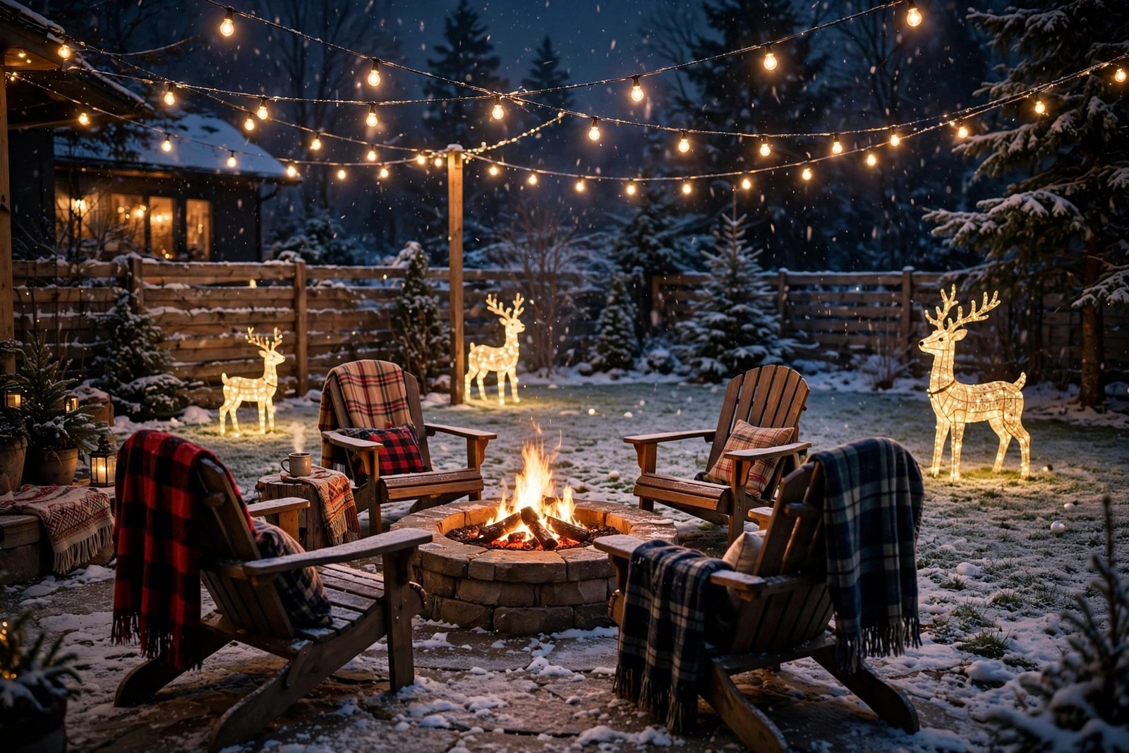 Winter fire pit gathering area