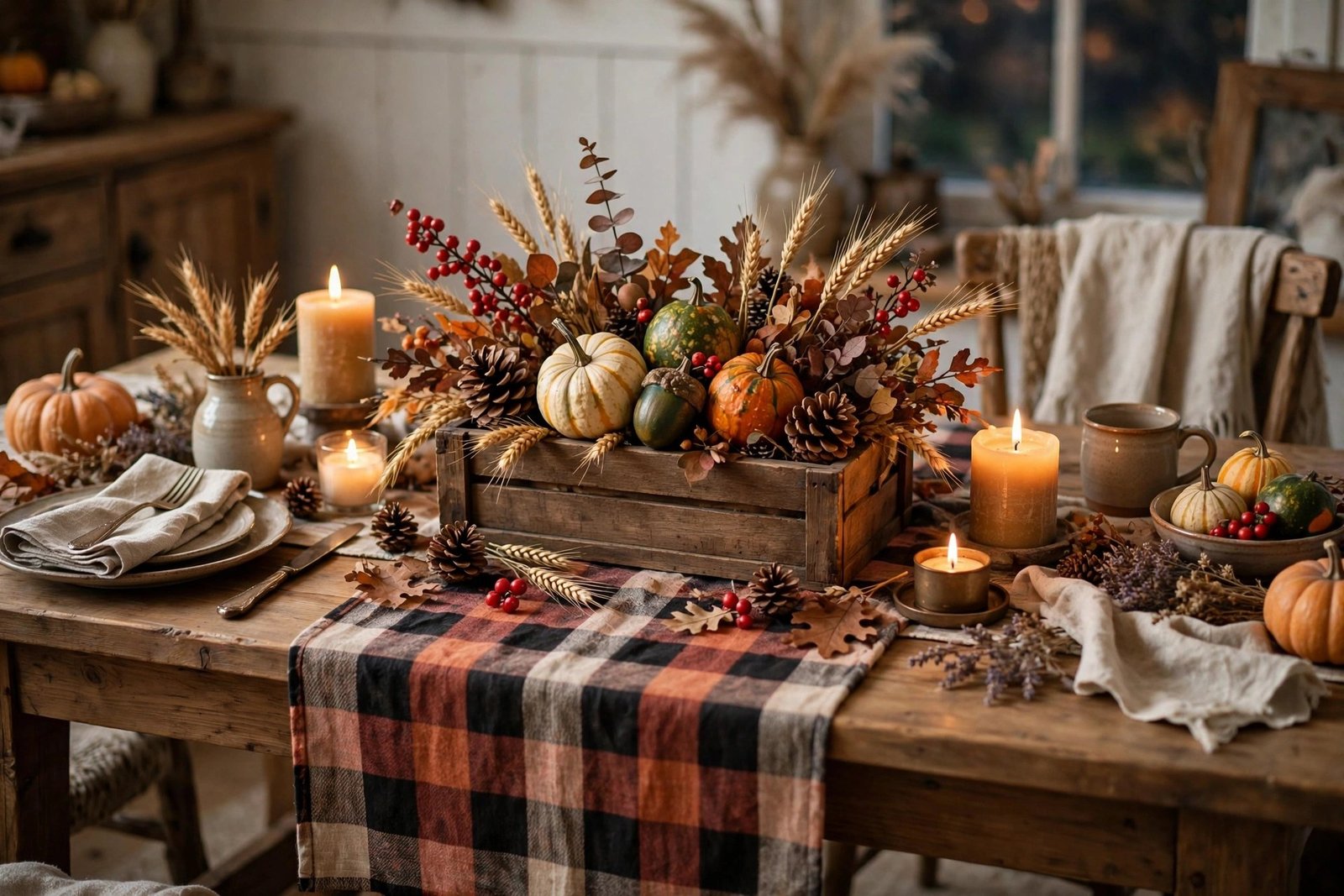 Rustic wooden box fall centerpiece