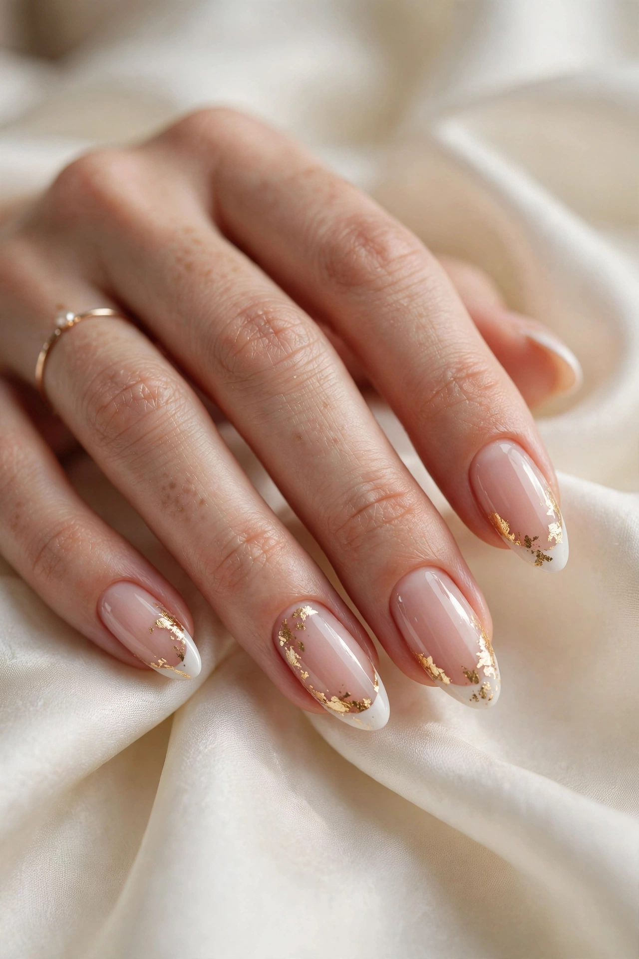 Elegant French Tip Nails with Gold Foil Accents