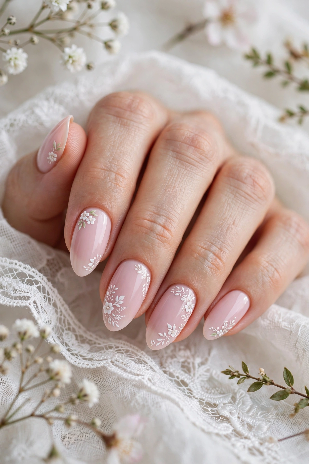 Pastel Pink Floral Nail Art